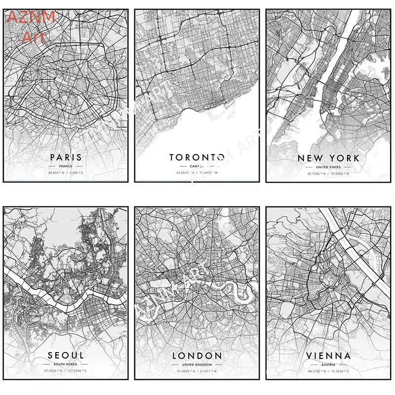 Home Decor New York - Affiche d'art de carte de ville,