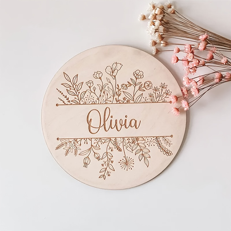 Home Decor Happy - Plaque de nom gravée florale personnalisée,
