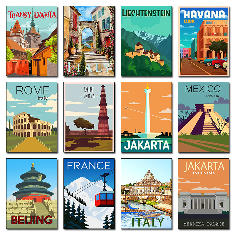 Home Decor Jakarta - Affiches de voyage style rétro sur