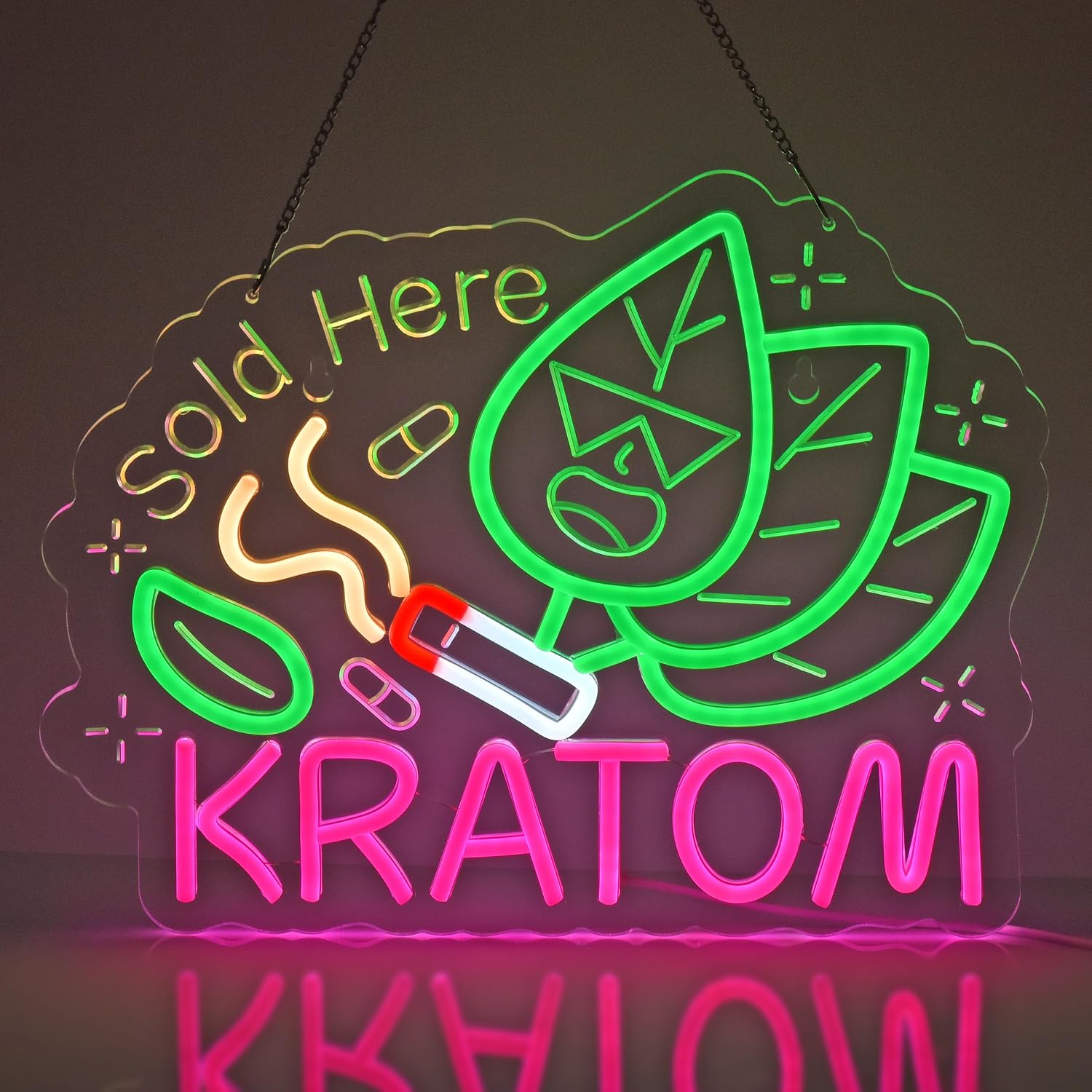 Home Decor Retail Stores - Enseigne néon Kratom, Décoration murale lumineuse